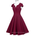 Belle Poque Retro Vintage 1950&#39;s Cap Sleeve V-Neck Wine Summer Swing Dress BP000372-3